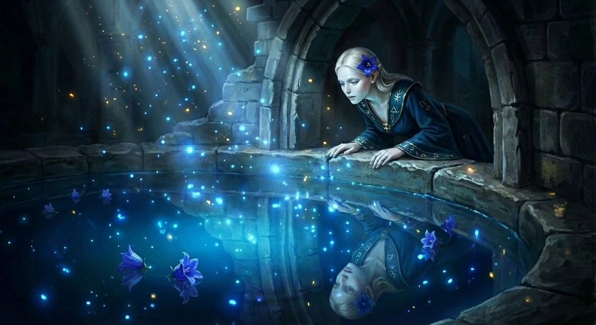 魔法少女凝望星光水池的奇幻场景