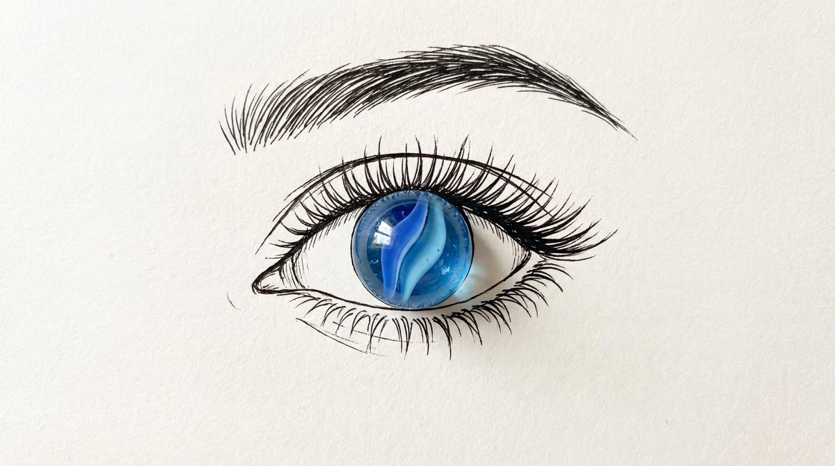 蓝宝石眼珠的极简混合媒介插画