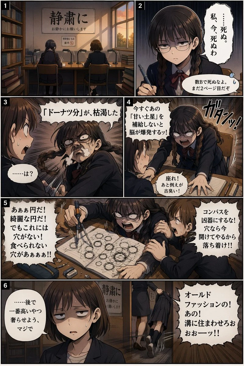 图书馆里发疯的戴眼镜双马尾女孩