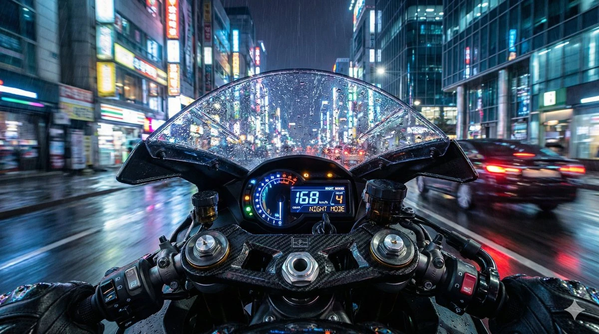 雨夜都市摩托疾驰第一视角