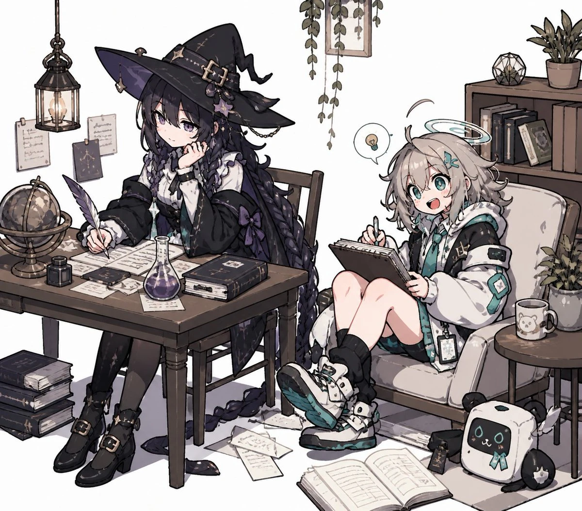 两位奇幻少女温馨学习场景